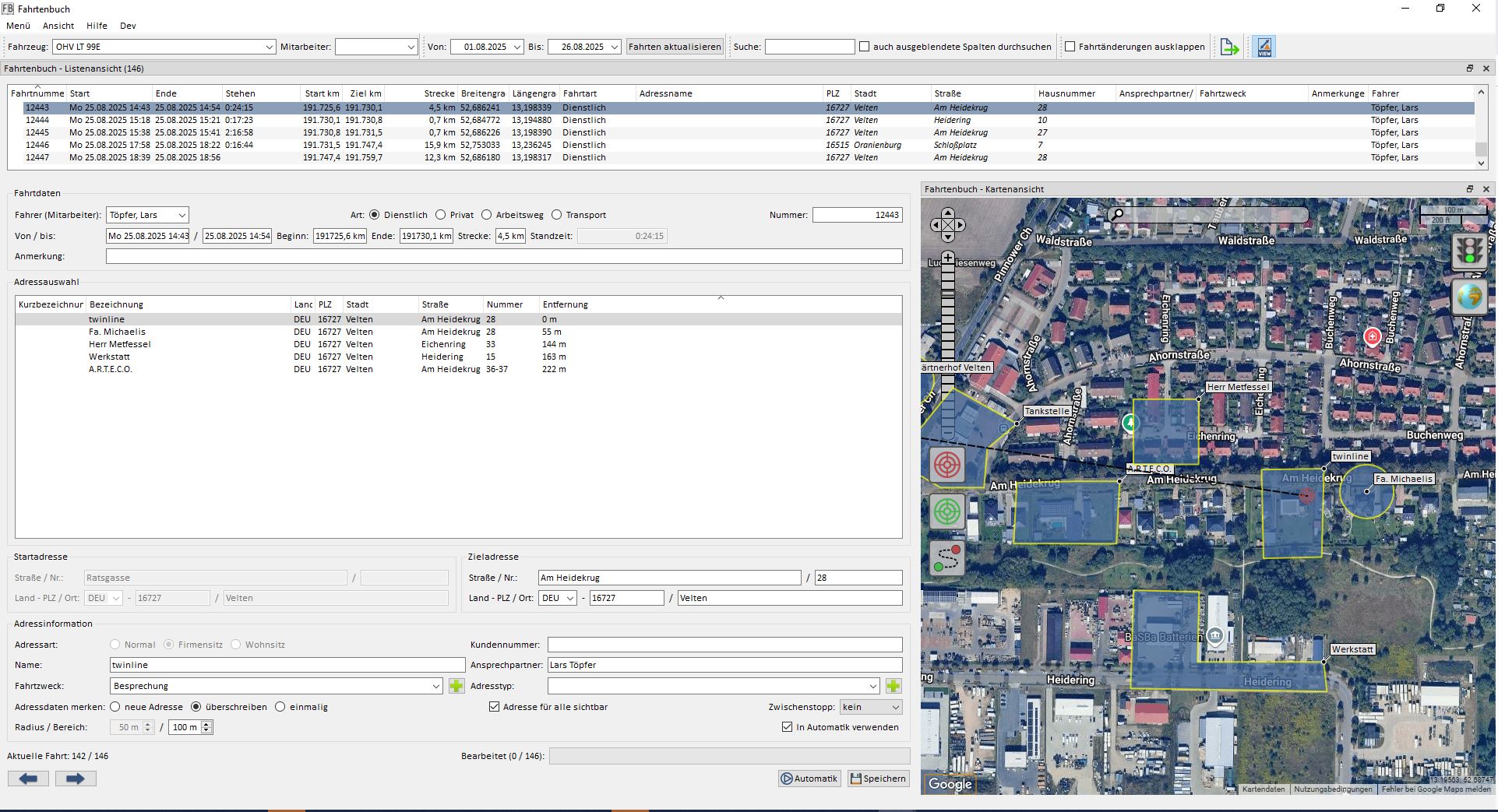 elektronisches Fahrtenbuch mit GPS